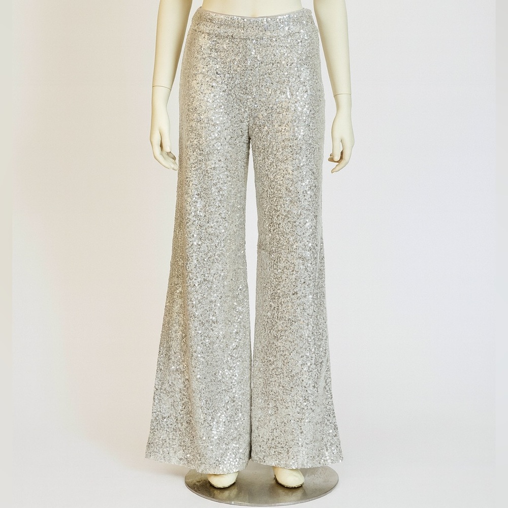 Banana Republic Sparkling Silver Wide-Leg Pants